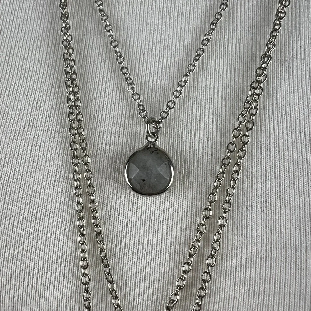 LOFT Silver Tone Necklace 3-Layer Gray Teardrop Pendant Adjustable Chain